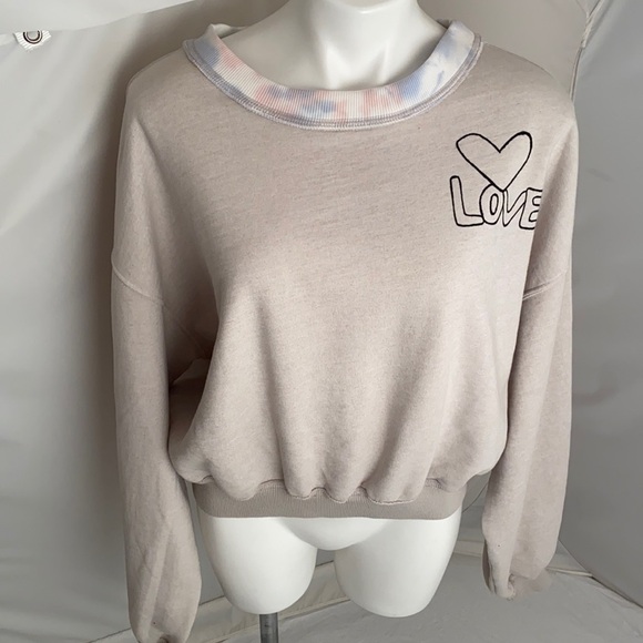 Free People Feel The Love gray multicolor tie dye collar boho pullover - Picture 2 of 10